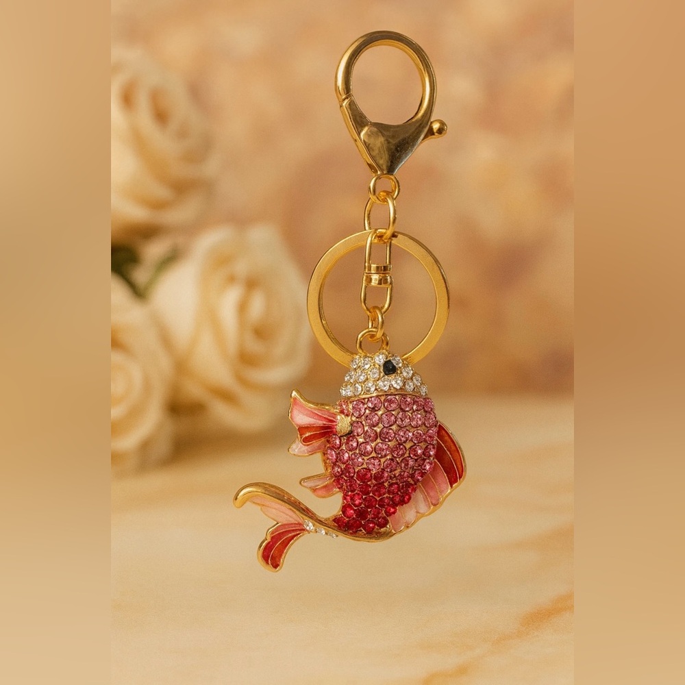 Bag Charm Keychain - Rhinestone Fish Bag Charm Keychain Keyring, Purse Accessory